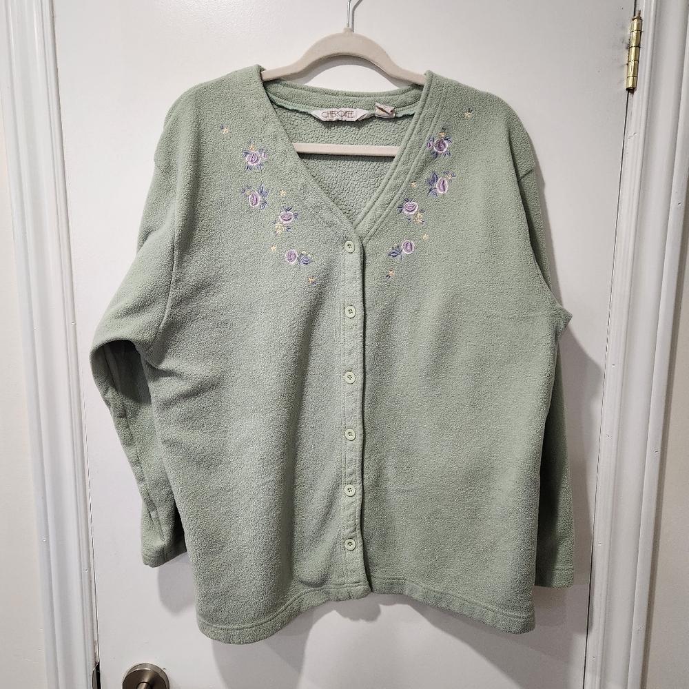 Vintage Cherokee Mint Green Fleece Cardigan